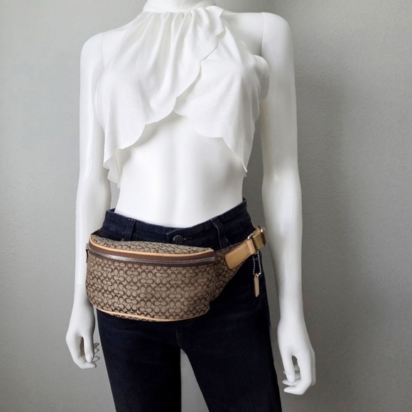 Coach Handbags - Coack Y2K Logo Fanny Pack Belt Bag, Neutral Tan Canvas & Leather Babe Vibes